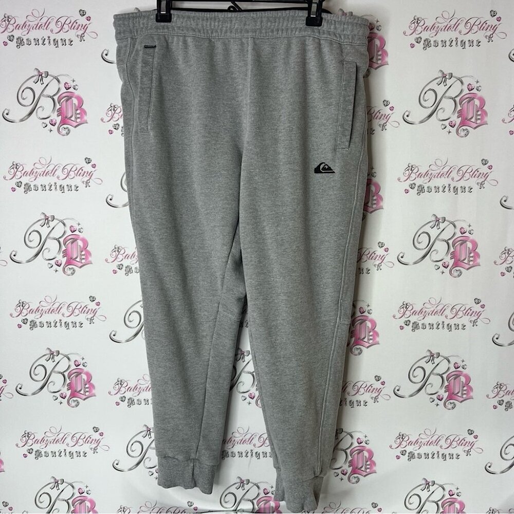 Quiksilver sweatpants comfy grey black logo Jogger Pants bottoms pockets